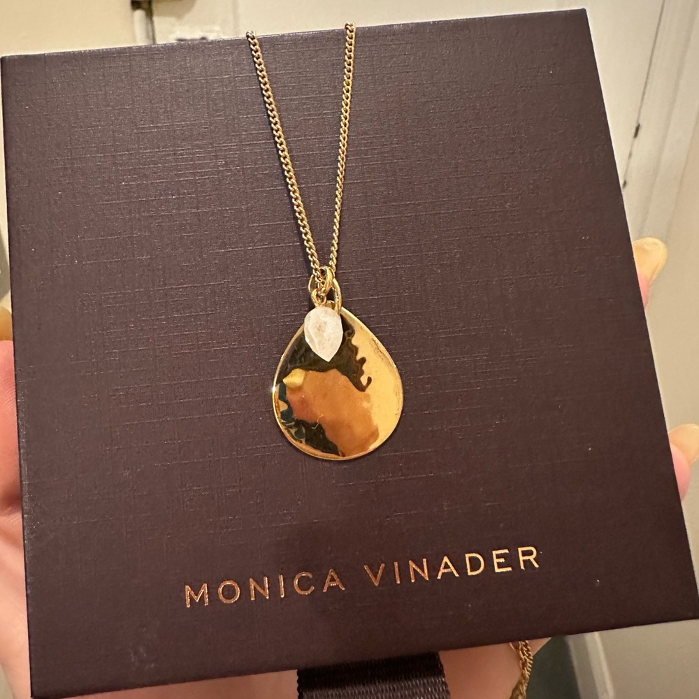Monica Vinader Gold Curb Chain with Ziggy Pendant and Fiji Bud Pendant